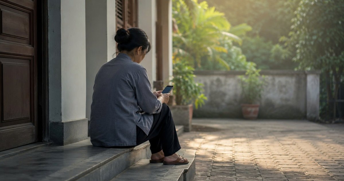 Người phụ nữ ngồi bậc thềm nhắn tin — cách làm việc với nhà cung cấp