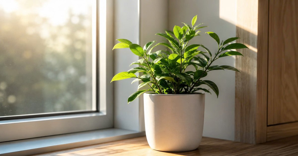 Chậu cây xanh bên cửa sổ đón nắng — phụ nữ tự tạo hạnh phúc
